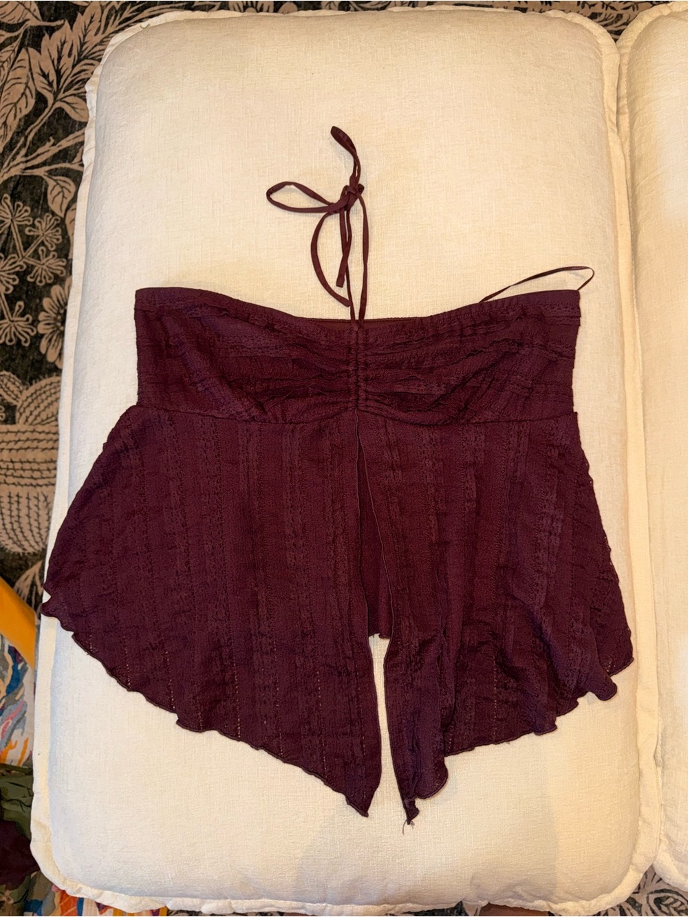 Urban Outfitters Wine Strapless Handkerchief Hem Top